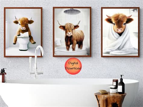 Highland Cow Funny Bathroom Wall Art Quirky Farm Animal Humor