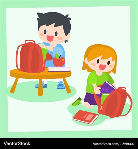 Children Boy And Girl Getting Ready For School Vector Image