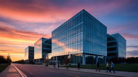 Premium Photo Modern Business Building During The Sunset In The Evening