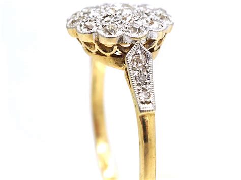 Edwardian 18ct Gold Platinum Diamond Cluster Ring With Diamond Set