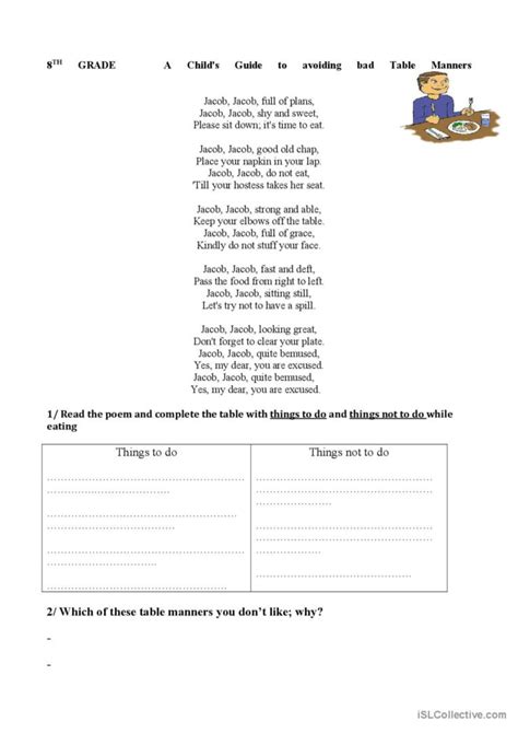 Teaching Table Manners Worksheets Elcho Table