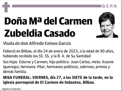 Mª del Carmen Zubeldia Casado Esquela Necrológica El Correo