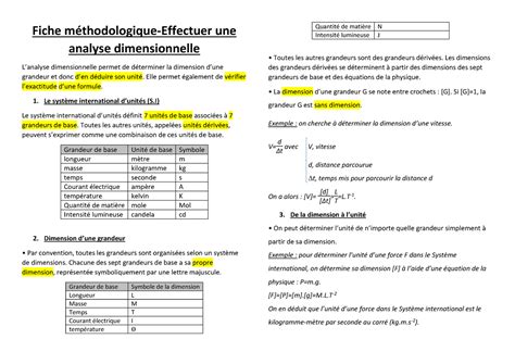 Fiche Methodologique Pour Analyse Dimensionnelle Outils Math Matiques