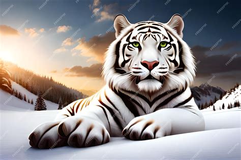 Premium Ai Image White Tiger On The Snow Wallpapers