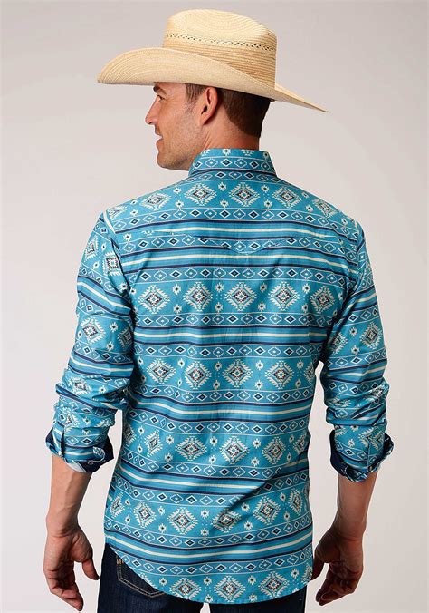 Roper Men S Blue Horizon Aztec Print Western Snap Shirt