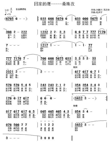 回家的鹰 桑珠孜 歌谱 简谱