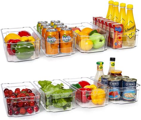 Hoojo Refrigerator Organizer Bins 8pcs Clear Plastic Bins For Fridge