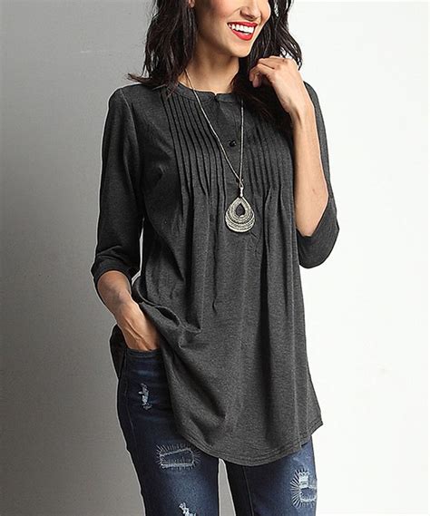 Charcoal Notch Neck Tunic Dresses With Leggings Clothes For Women Tunic