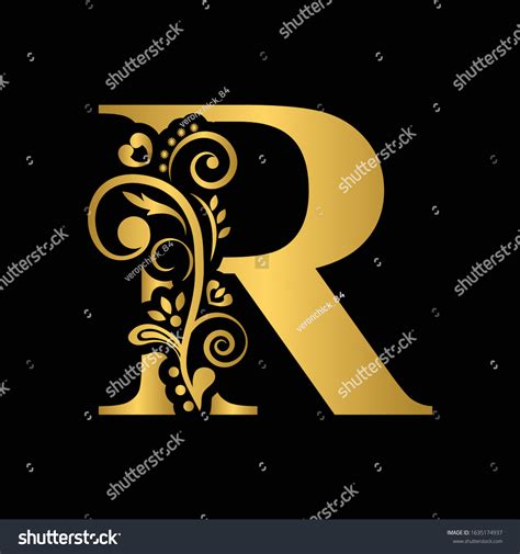 Gold Letter R Vintage Golden Flower Vetor Stock Livre De Direitos