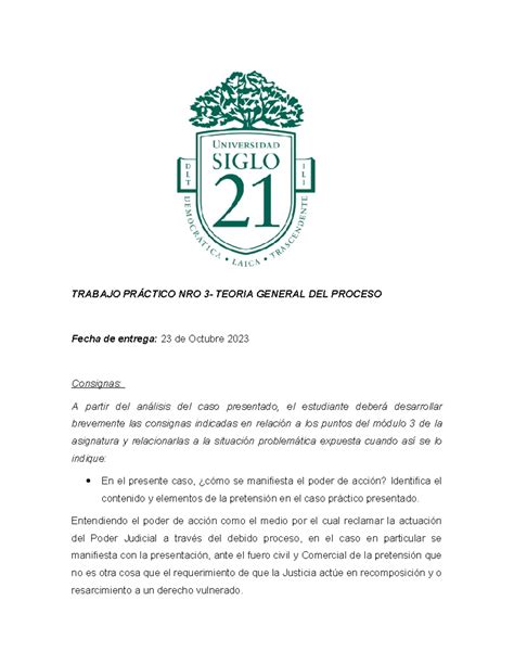 Trabajo practico nro 3 Teoria general del proceso TRABAJO PRÁCTICO