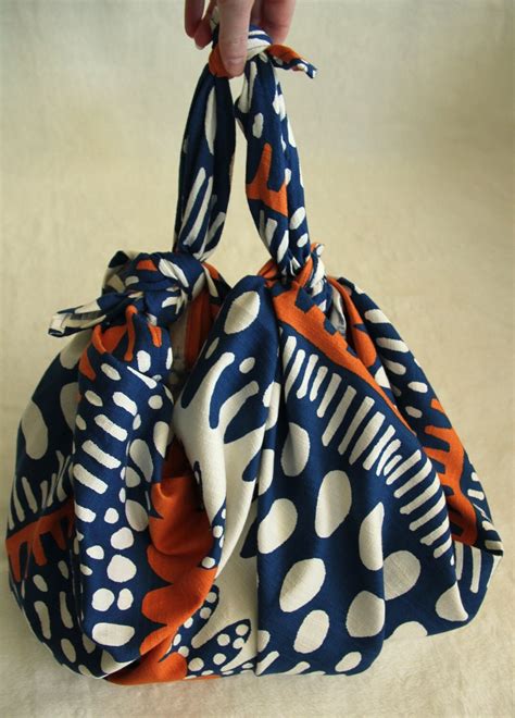 Furoshiki Cloth Rainy Morning in Cobalt Blue Orange and Ivory