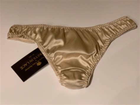 SECRETS IN LACE SIL CHAMPAGNE NUDE SATIN PIN UP THONG PANTIES SIZE SMALL EBay