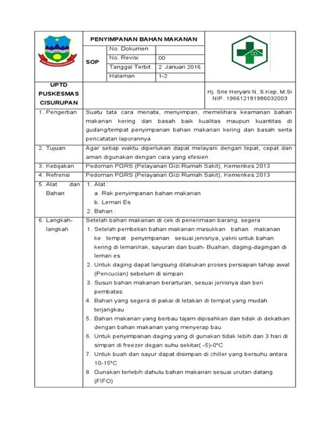 Sop Penyimpanan Bahan Makanan | PDF