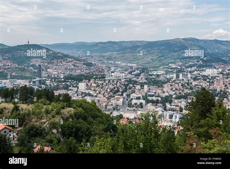 Aerial view from Vraca Memorial Park on Sarajevo city with Avaz Twist ...