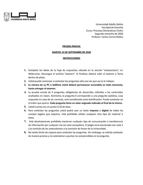 Prueba Parcial Pauta Universidad Adolfo Ibáñez Facultad De Derecho