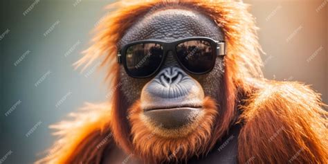 Premium Photo | Orangutan wearing summer sunglasses, summer background