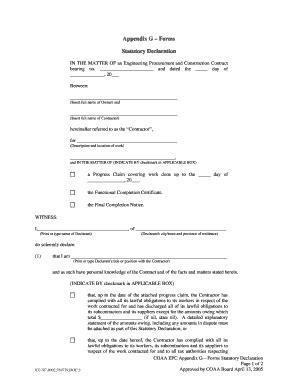 Fillable Online Appendix G Forms Statutory Declaration Fax Email Print