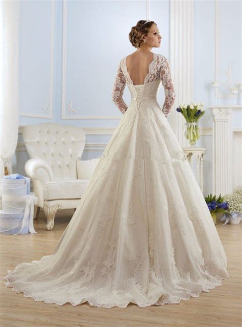 A Line Wedding Dress Lace Long Sleeve Open Back