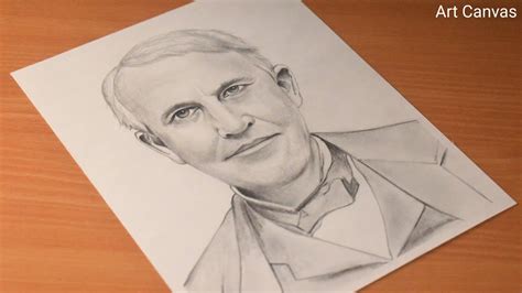 Thomas Alva Edison Drawing With Pencil Sketch Step By Step Drawing