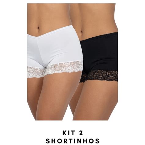 Kit 2 Shortinhos Renda Microfibra Conforto Lingerie Anágua Segunda Pele