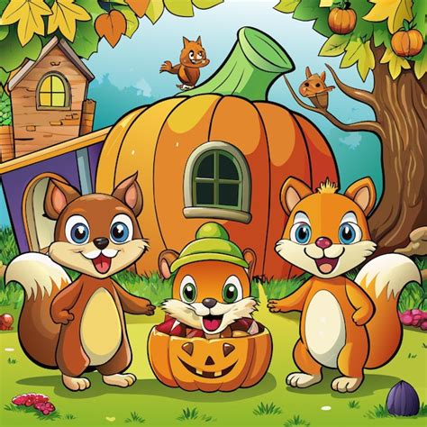 Premium Vector A Cartoon Illustration Of Three Squirrels And A House