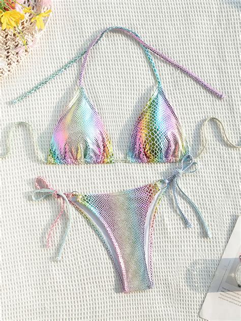 Colorful Snake Skin Halter Strappy Bikini Female Swimsuit Women Swimwear Two Pieces Bikini Set