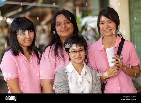 Thai Girls Student Posing In Bangkok Street Thailand Stock Photo