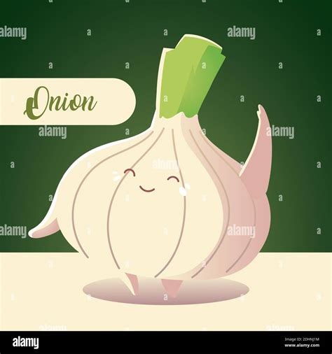 Vegetable Kawaii Cartoon Cute Onion Vector Illustration Stock Vector