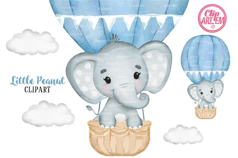 Elephant Hot Air Balloon Blue Cloud Graphic By Clipartem Creative Fabrica