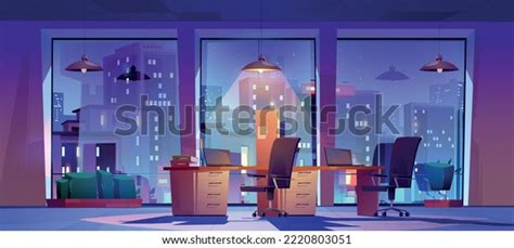 Night Office Open Space Workplace Interior Stock Vector (Royalty Free ...