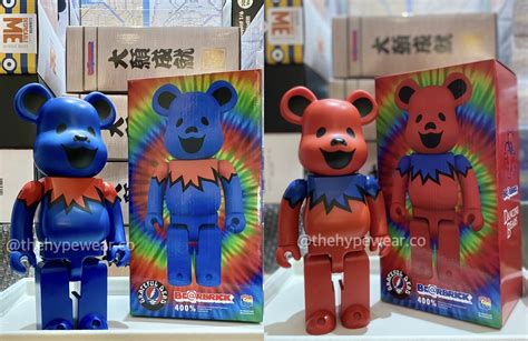 [ready Stock]bearbrick Grateful Dead Dancing Bear 400 Blue And Red Set