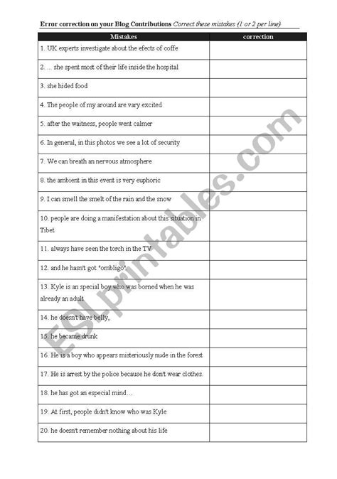 English Worksheets Error Correction