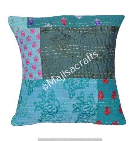 Indian Patchwork Cushion Cover Vintage Embroidered Patchwork Etsy Uk