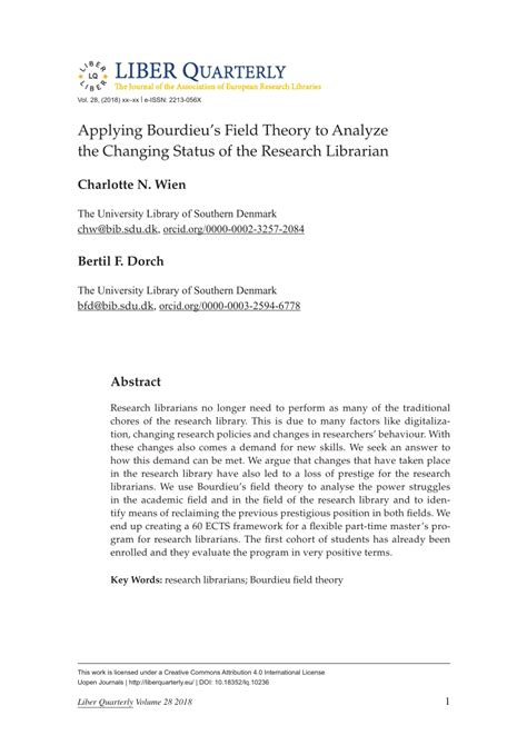 (PDF) Applying Bourdieu’s Field Theory to Analyze the Changing Status of the Research Librarian