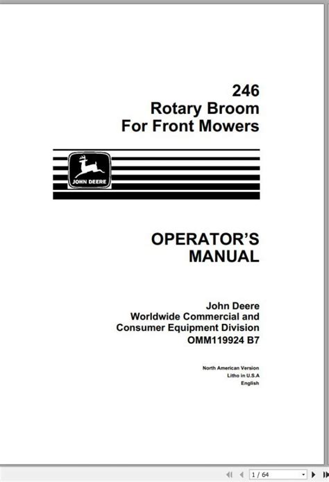 John Deere Front Mower 246 Rotary Broom Operator S Manual OMM119924 B7