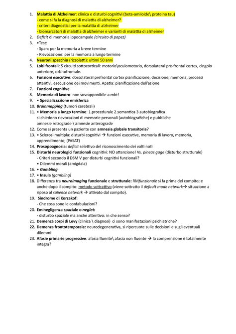 Domande Neuropsicologia Clinica Malattia Di Alzheimer Clinica E