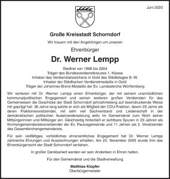 Traueranzeigen Von Werner Lempp Zvw Trauer