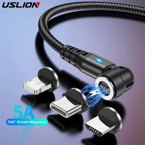 USLION 540 Rotate Magnetic Cable 5A Magnetic Fast Charging Micro USB