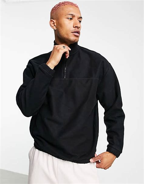 Asos Design Oversized Polar Fleece Sweatshirt With Half Zip In Black