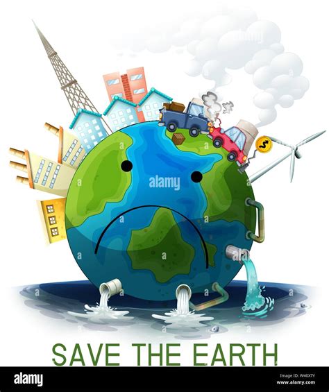 Sad polluted save the earth poster illustration Stock Vector Image ...