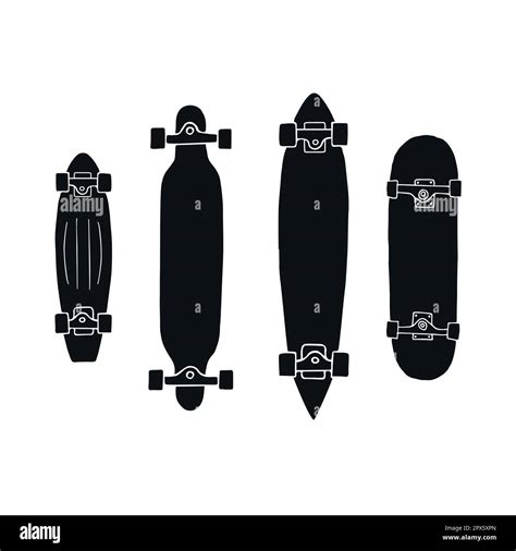 Vector Set Of Hand Drawn Doodle Sketch Black Skateboards Isolated On