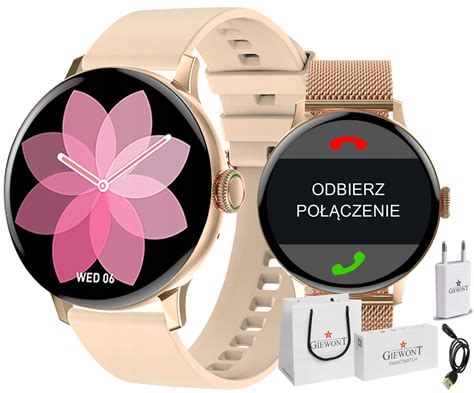 SMARTWATCH ZEGAREK DAMSKI ZŁOTY ROZMOWY CIŚNIENIE POGODA 2 PASKI