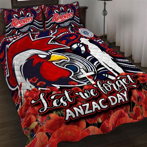 AIO Pride Roosters Quilt Bed Set Anzac Day Poppy Flowers With