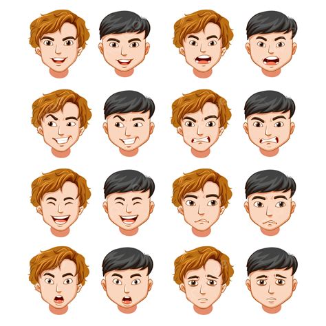 Coleção De Expressões Faciais De Adultos Jovens Png Desenho Animado