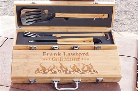 Personalized Bamboo BBQ Gift Set Grilling Tool Set Engraved Etsy