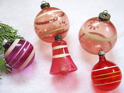 5 Vintage Unsilvered WWII Shiny Brite Christmas Tree Ornaments Round