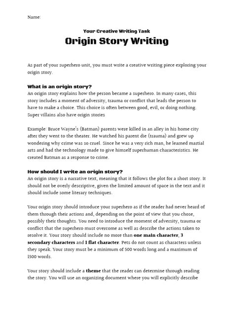 Origin Story Writing: Your Creative Writing Task | Batman | Narration