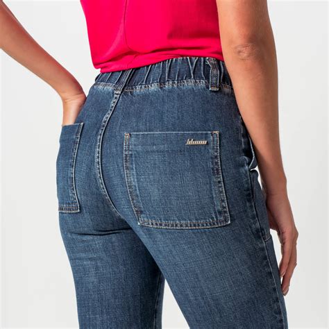 Cal A Jeans Capri Mom Cintura Alta Bolso Utilit Rio Azul Escuro