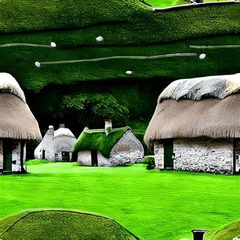 Whimsical Thatched Cottages Digital Graphic Green Creative Fabrica