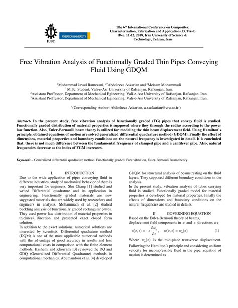 Pdf Free Vibration Analysis Of Functionally Graded Thin Pipes